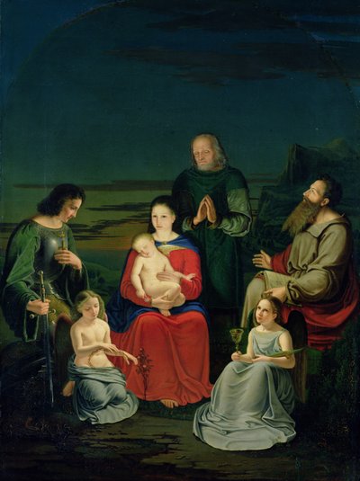 Sacra Famiglia con angeli e santi, c.1824 da Ludwig Emil Grimm